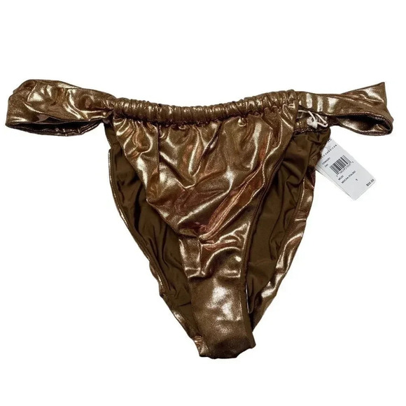 NWT Good American Foil Ruched Bikini Bottom Mocha Foil002 Size 5 2XL Swimwear - Picture 3 of 13